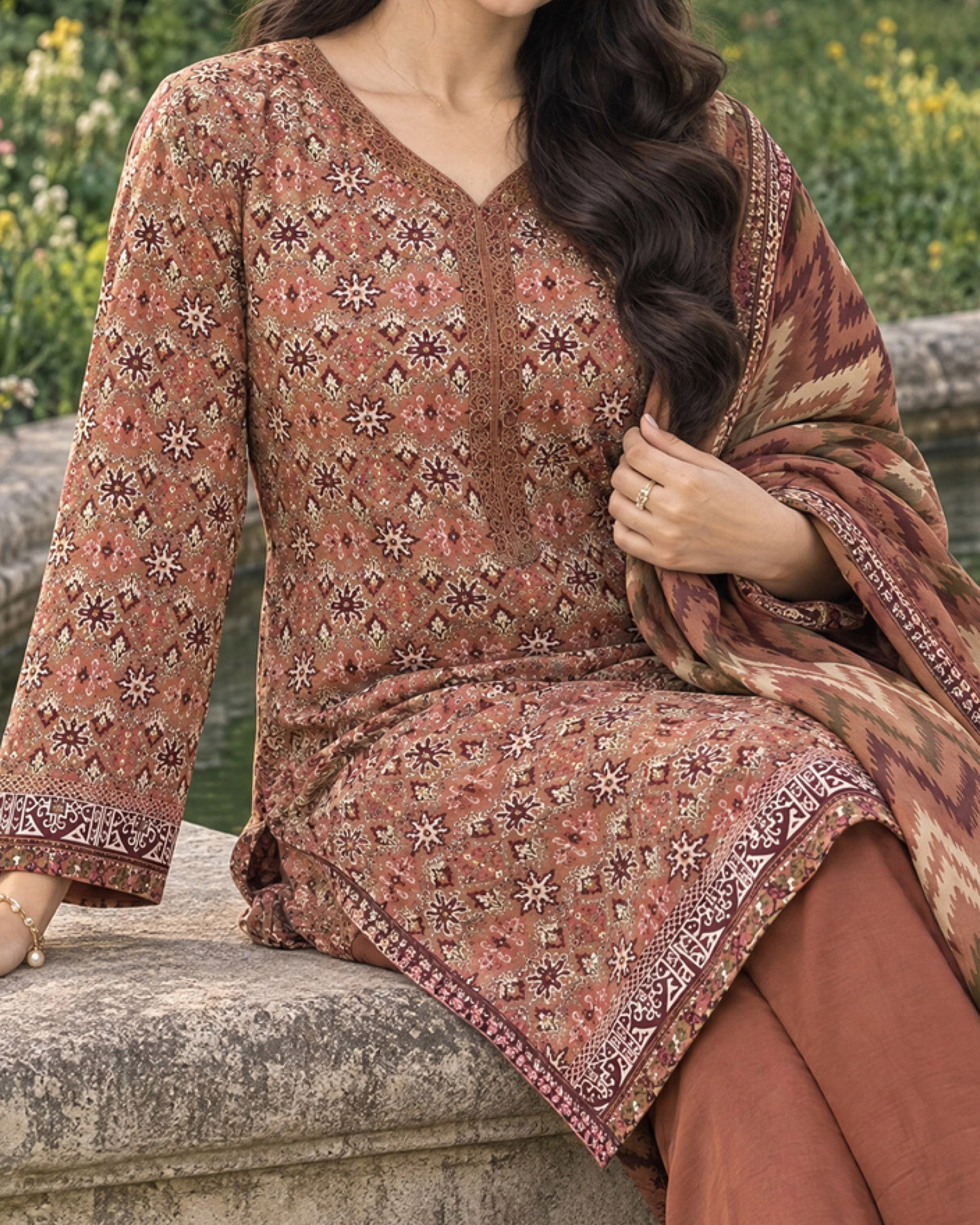 Zarineh Everyday Khaddar Printed Suit - 3 Pc