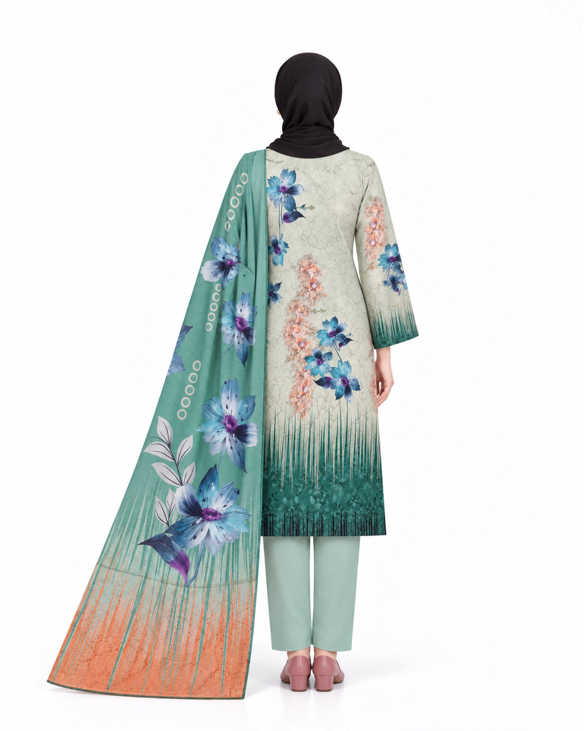 Al Jannat Karandi Printed Suit - 3 Pc