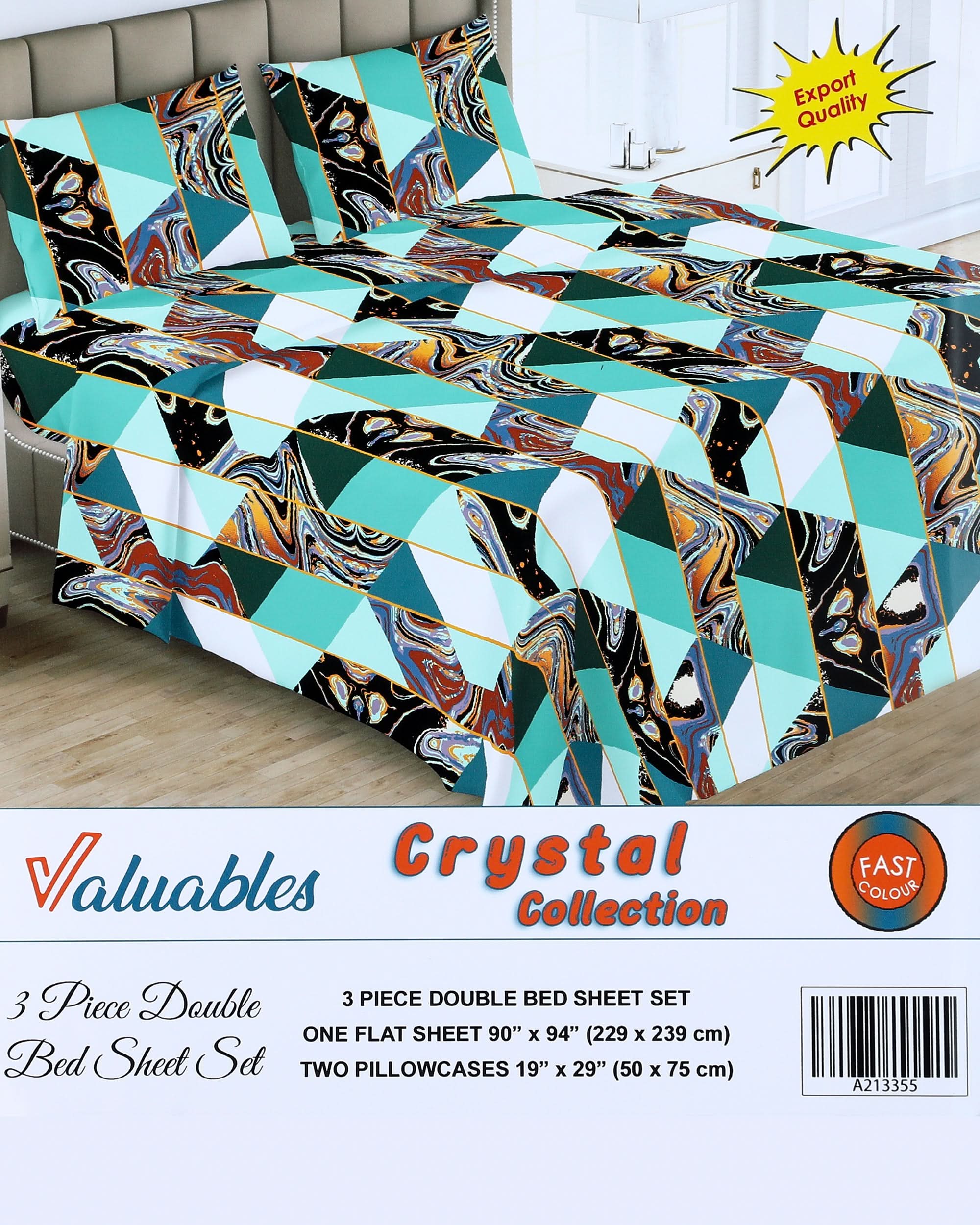Valuable Crystal Collection 3 Piece Double Bedsheet 90X96", Double Size Bed Sheet, Chase Value, Chase Value