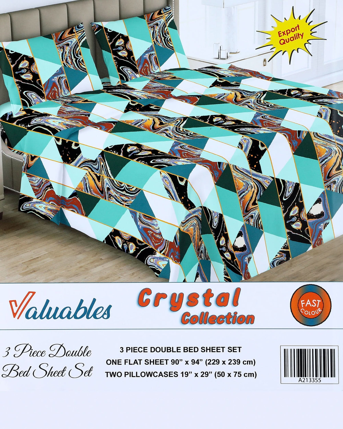 Valuable Crystal Collection 3 Piece Double Bedsheet 90X96", Double Size Bed Sheet, Chase Value, Chase Value