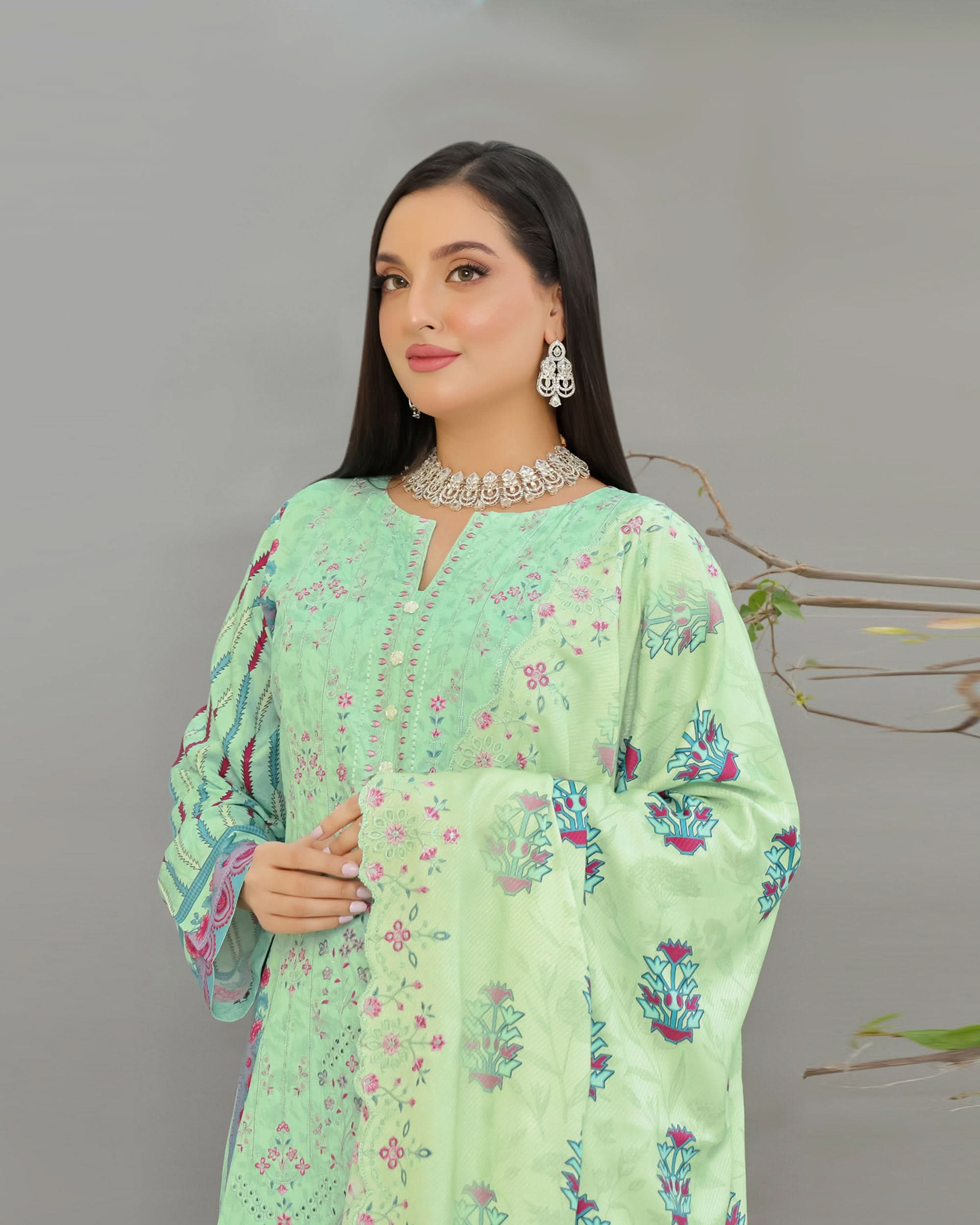 Gulfishan By RA-Bin Hameed Embroidered Unstitched 3Pcs Suit With Shawl - TS-2015, Women, 3Pcs Shalwar Suit, Rana Arts, Chase Value