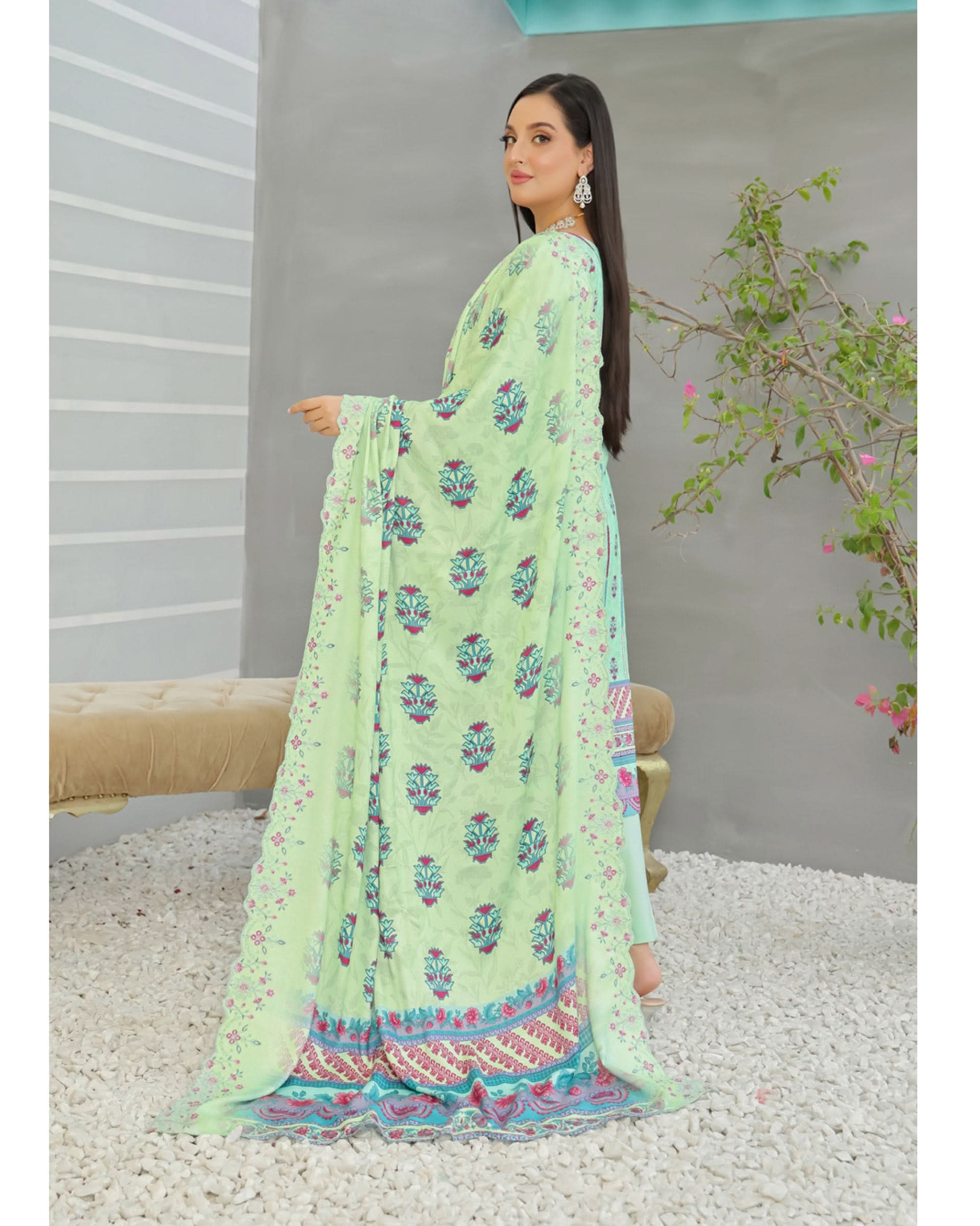 Gulfishan By RA-Bin Hameed Embroidered Unstitched 3Pcs Suit With Shawl - TS-2015, Women, 3Pcs Shalwar Suit, Rana Arts, Chase Value