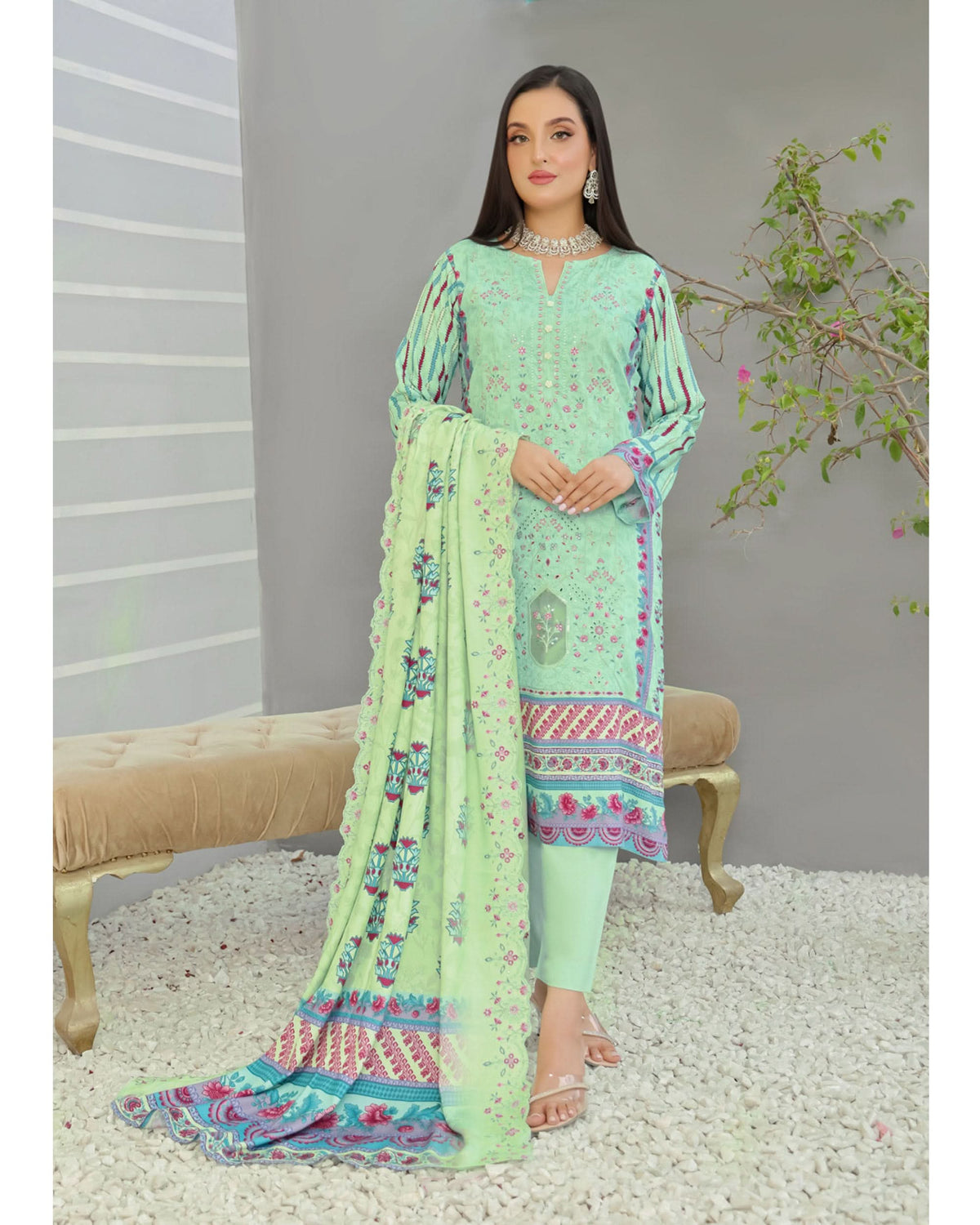 Gulfishan By RA-Bin Hameed Embroidered Unstitched 3Pcs Suit With Shawl - TS-2015, Women, 3Pcs Shalwar Suit, Rana Arts, Chase Value