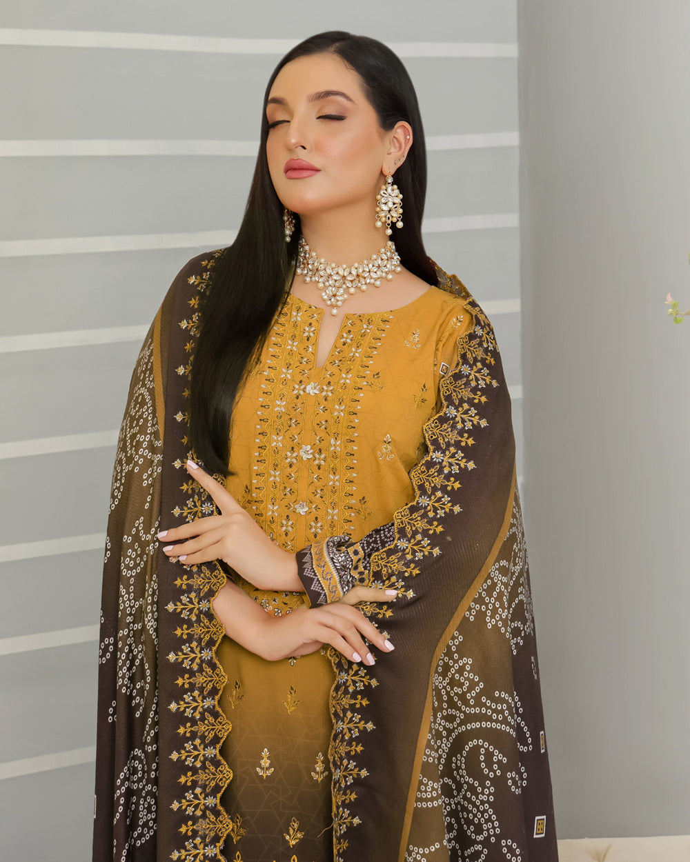 Gulfishan By RA-Bin Hameed Embroidered Unstitched 3Pcs Suit With Shawl - TS-2012, Women, 3Pcs Shalwar Suit, Rana Arts, Chase Value