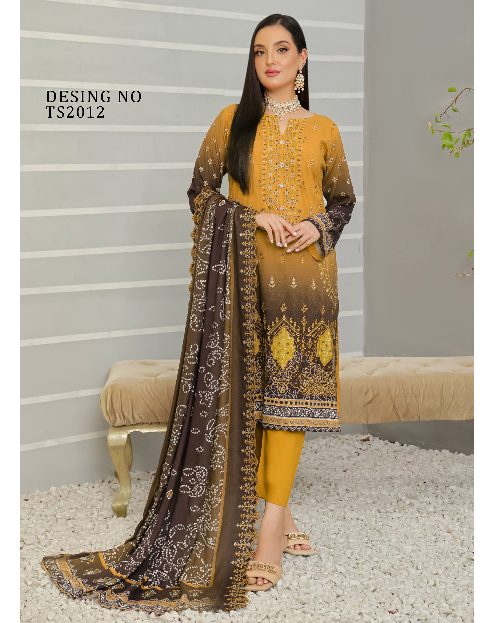 Gulfishan By RA-Bin Hameed Embroidered Unstitched 3Pcs Suit With Shawl - TS-2012, Women, 3Pcs Shalwar Suit, Rana Arts, Chase Value