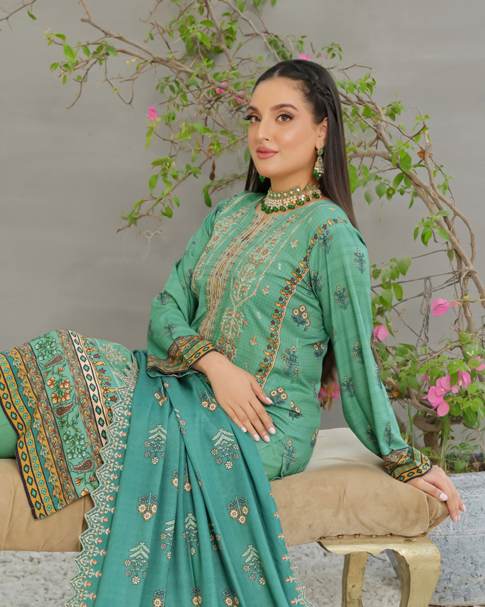 Gulfishan By RA-Bin Hameed Embroidered Unstitched 3Pcs Suit With Shawl - SF-2019, Women, 3Pcs Shalwar Suit, Rana Arts, Chase Value