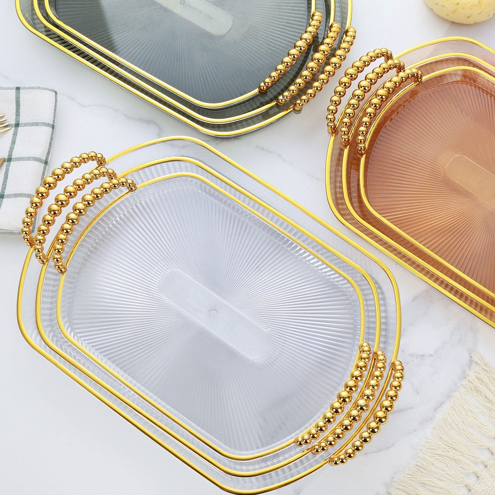 Fancy Tray Set 3 Pcs - Golden, Tray, Chase Value, Chase Value