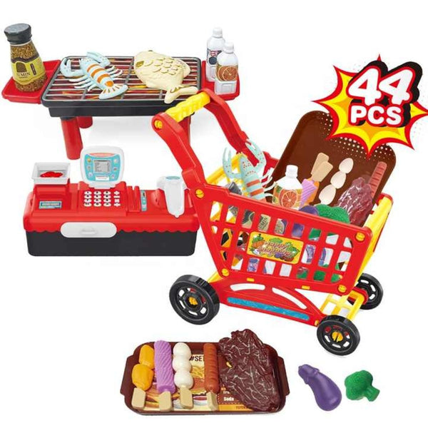 3 in 1 BBQ Shopping Cart Cash Register - Red