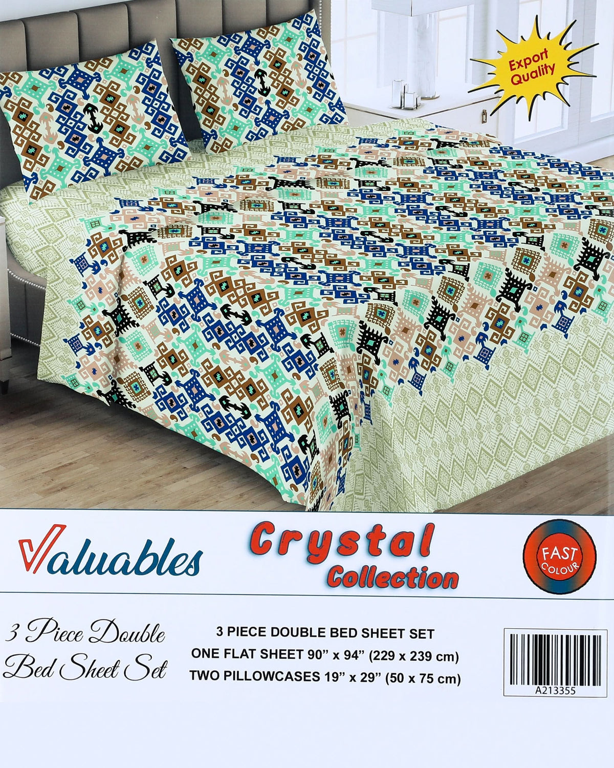 Valuable Crystal Collection 3 Piece Double Bedsheet 90X96", Double Size Bed Sheet, Chase Value, Chase Value