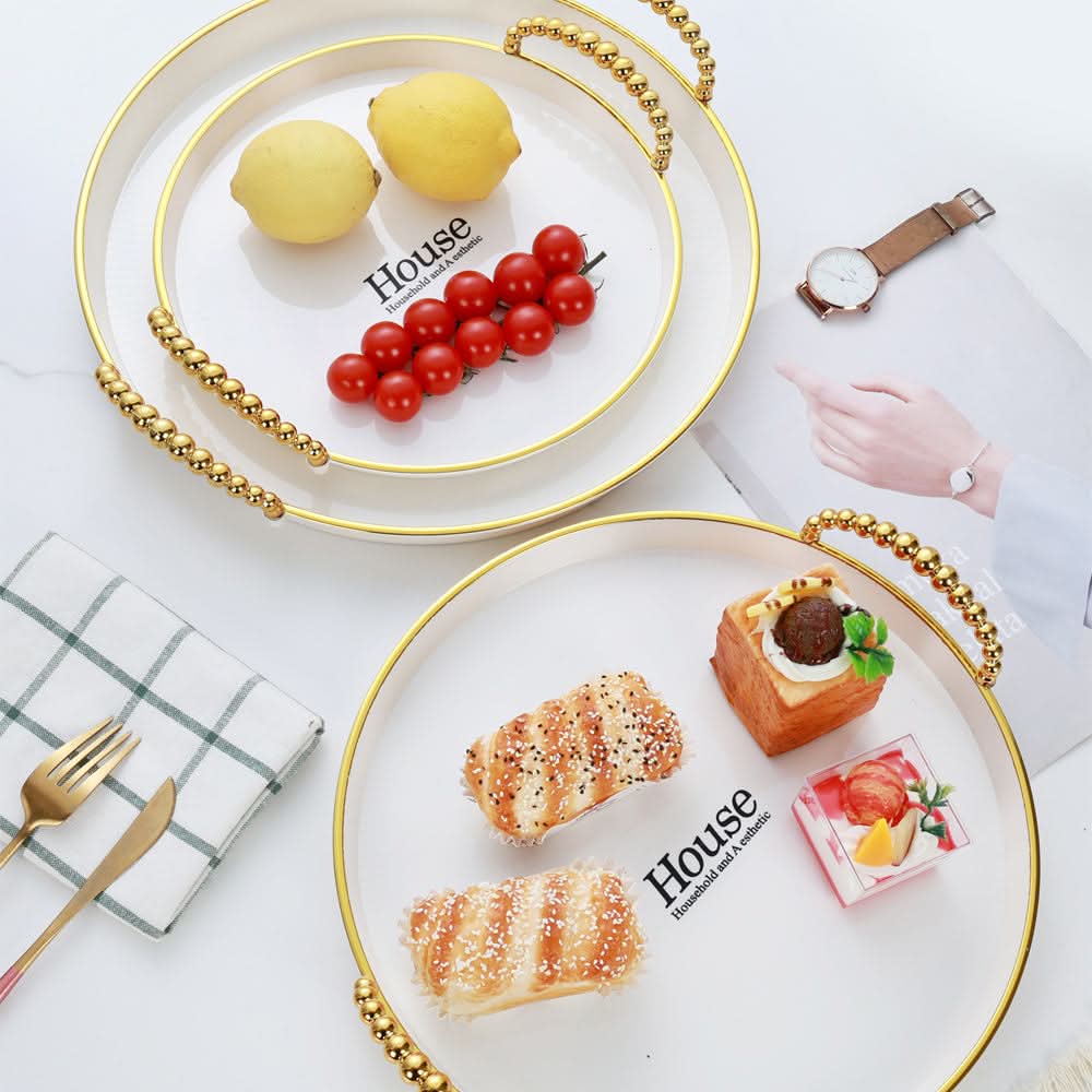 3 Piece Exquisite Round Multi-purpose Tray with Handles - Golden, Tray, Chase Value, Chase Value