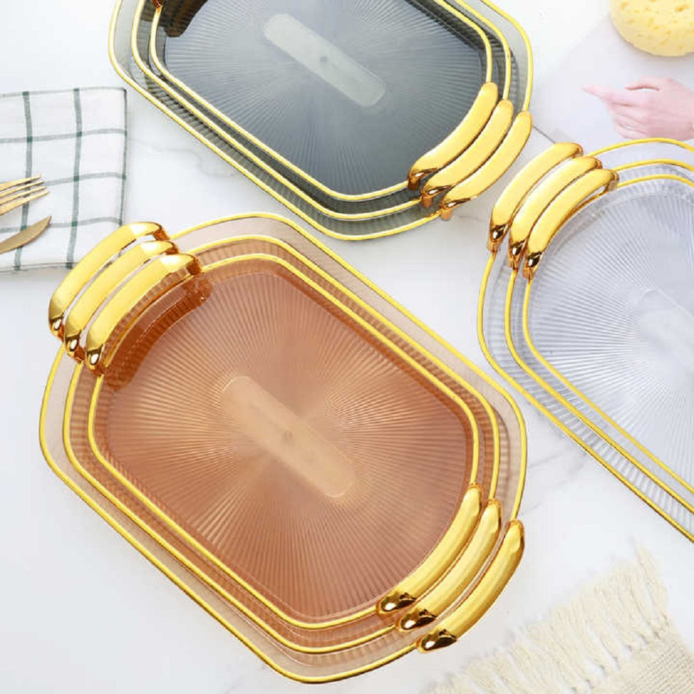 Fancy Tray Set 3 Pcs - Golden, Tray, Chase Value, Chase Value