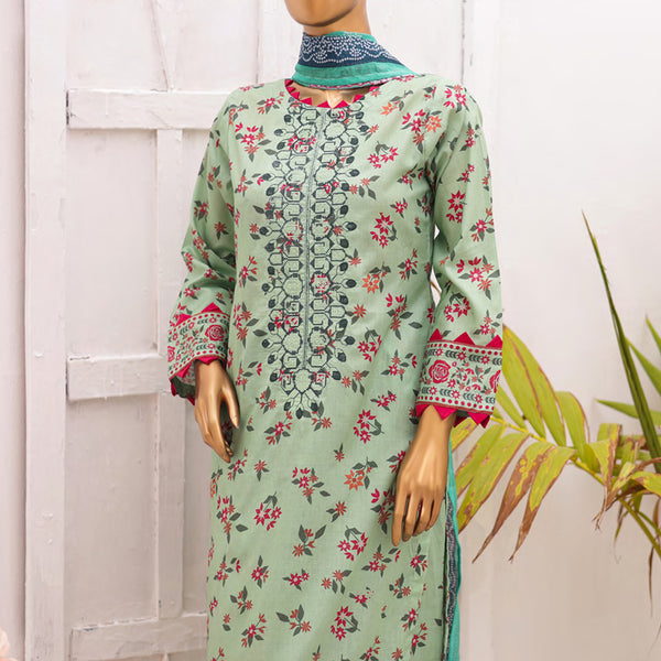Hira Printed Lawn Embroidered 3Pcs Suit with Bember Dupatta - 6