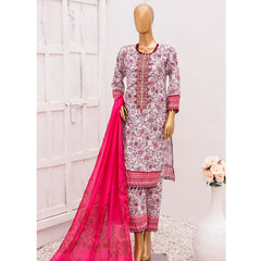 Hira Printed Lawn Embroidered 3Pcs Suit with Bember Dupatta - 3