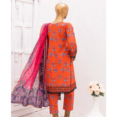 Hira Printed Lawn Embroidered 3Pcs Suit with Bember Dupatta - 2, Women, 3Pcs Shalwar Suit, Leeds Textile, Chase Value