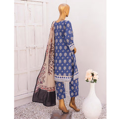 Hira Printed Lawn Embroidered 3Pcs Suit with Bember Dupatta - 8