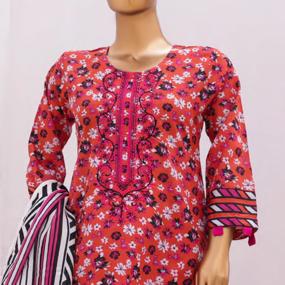 Hira Printed Lawn Embroidered 3Pcs Suit with Bember Dupatta - 1, Women, 3Pcs Shalwar Suit, Leeds Textile, Chase Value