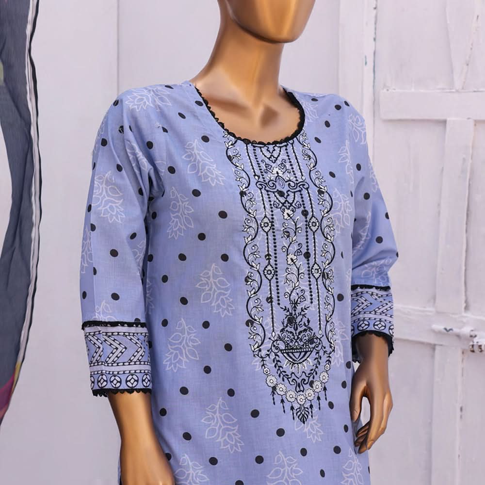 Hira Printed Lawn Embroidered 3Pcs Suit with Bember Dupatta - 4, Women, 3Pcs Shalwar Suit, Leeds Textile, Chase Value