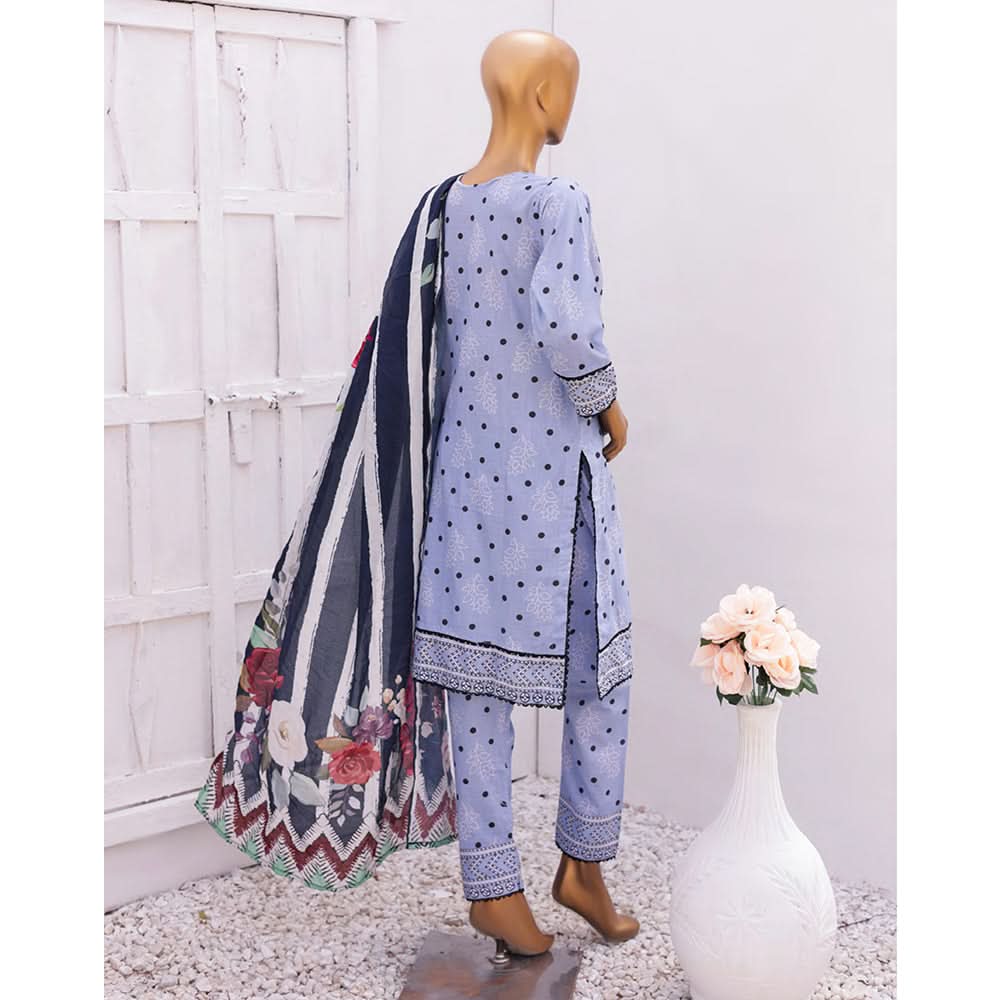 Hira Printed Lawn Embroidered 3Pcs Suit with Bember Dupatta - 4, Women, 3Pcs Shalwar Suit, Leeds Textile, Chase Value