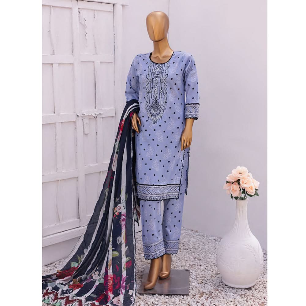 Hira Printed Lawn Embroidered 3Pcs Suit with Bember Dupatta - 4, Women, 3Pcs Shalwar Suit, Leeds Textile, Chase Value