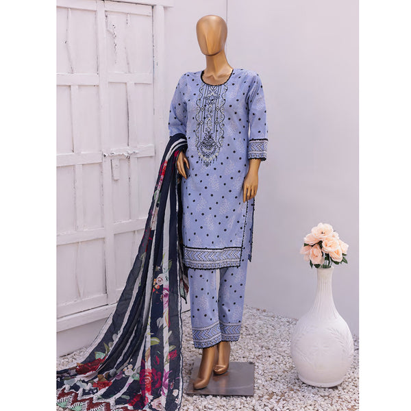 Hira Printed Lawn Embroidered 3Pcs Suit with Bember Dupatta - 4