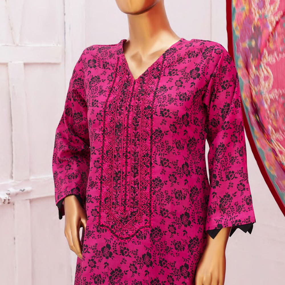 Hira Printed Lawn Embroidered 3Pcs Suit with Bember Dupatta - 9, Women, 3Pcs Shalwar Suit, Leeds Textile, Chase Value