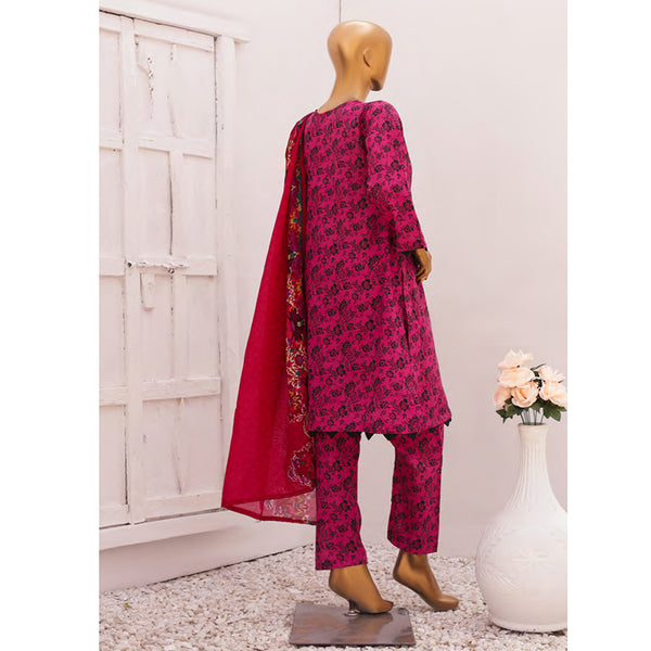 Hira Printed Lawn Embroidered 3Pcs Suit with Bember Dupatta - 9