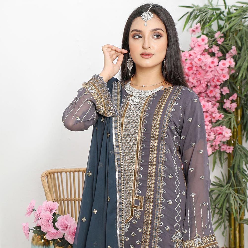 Bin Hameed Hoorain Luxury Chiffon Embroidered 3pcs Suit - 9, Women, 3Pcs Shalwar Suit, Tawakkal Fabrics, Chase Value