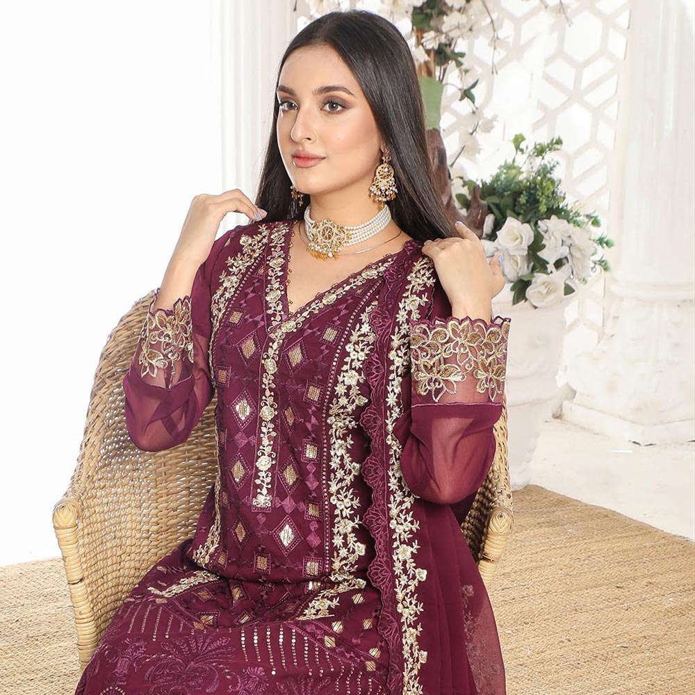 Bin Hameed Hoorain Luxury Chiffon Embroidered 3pcs Suit - 10, Women, 3Pcs Shalwar Suit, Tawakkal Fabrics, Chase Value