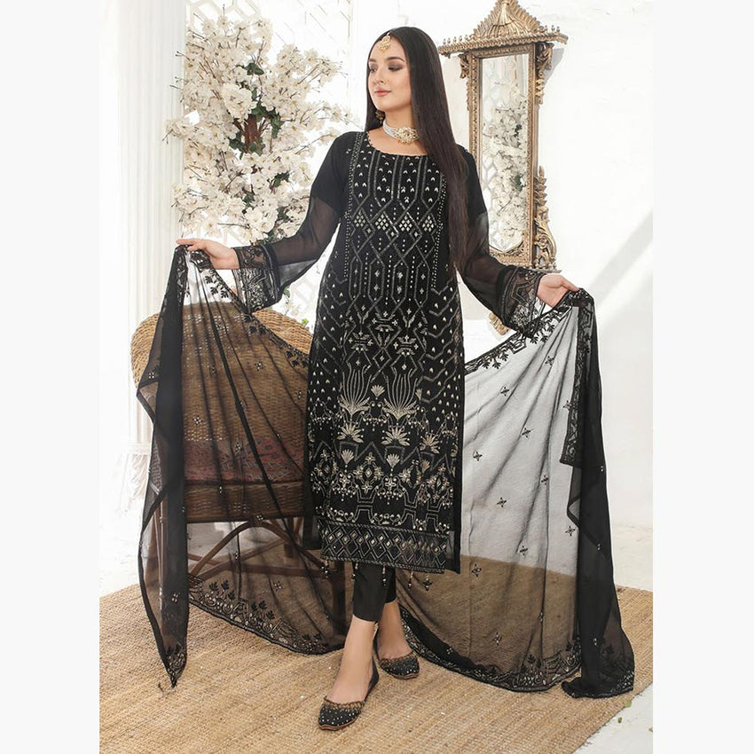 Bin Hameed Hoorain Luxury Chiffon Embroidered 3pcs Suit - 8, Women, 3Pcs Shalwar Suit, Tawakkal Fabrics, Chase Value