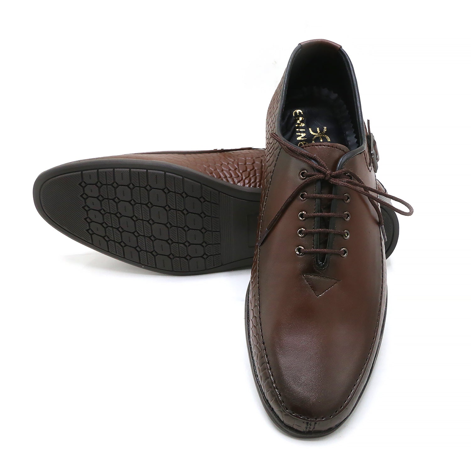 Eminent Croc Texture Formal Lace Up Shoes - Mustard, Men's Formal Shoes, Eminent, Chase Value