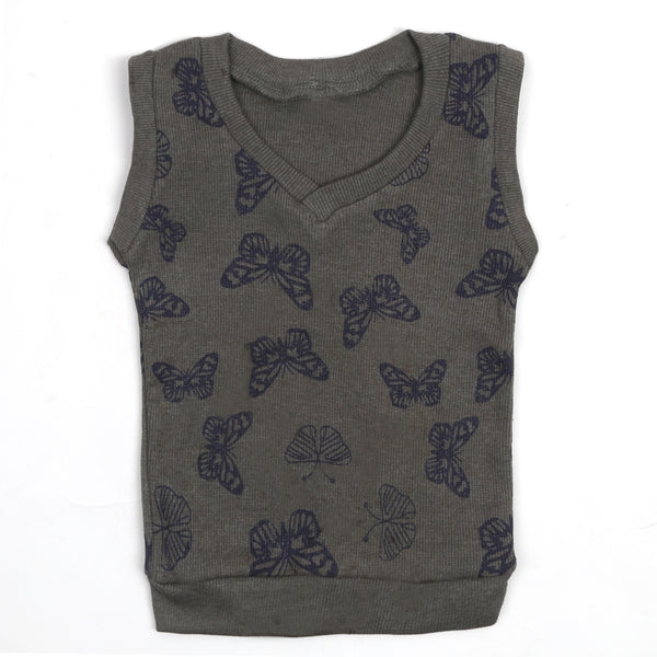 Girls Sleeveless Sweaters - Olive Green