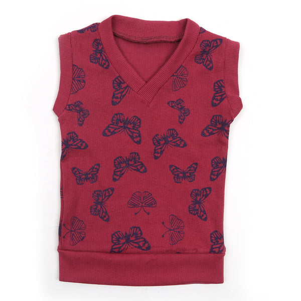 Girls Sleeveless Sweaters - Dark Pink