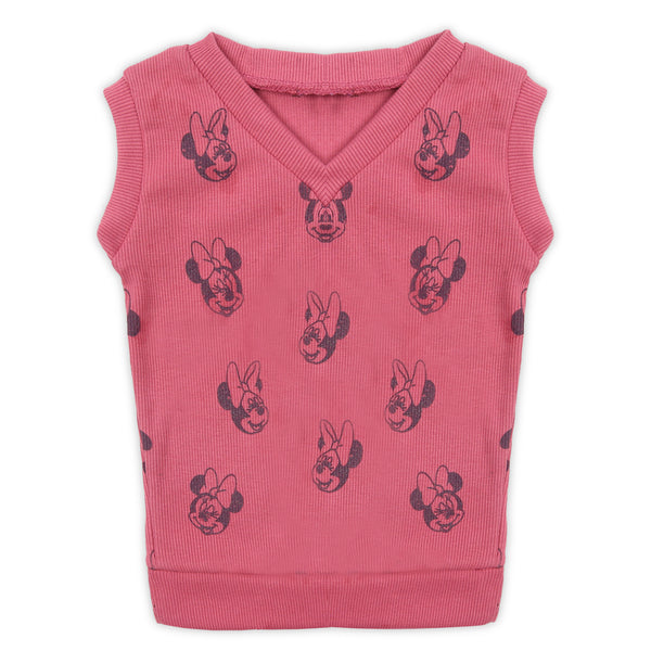 Girls Sleeveless Sweaters - Pink