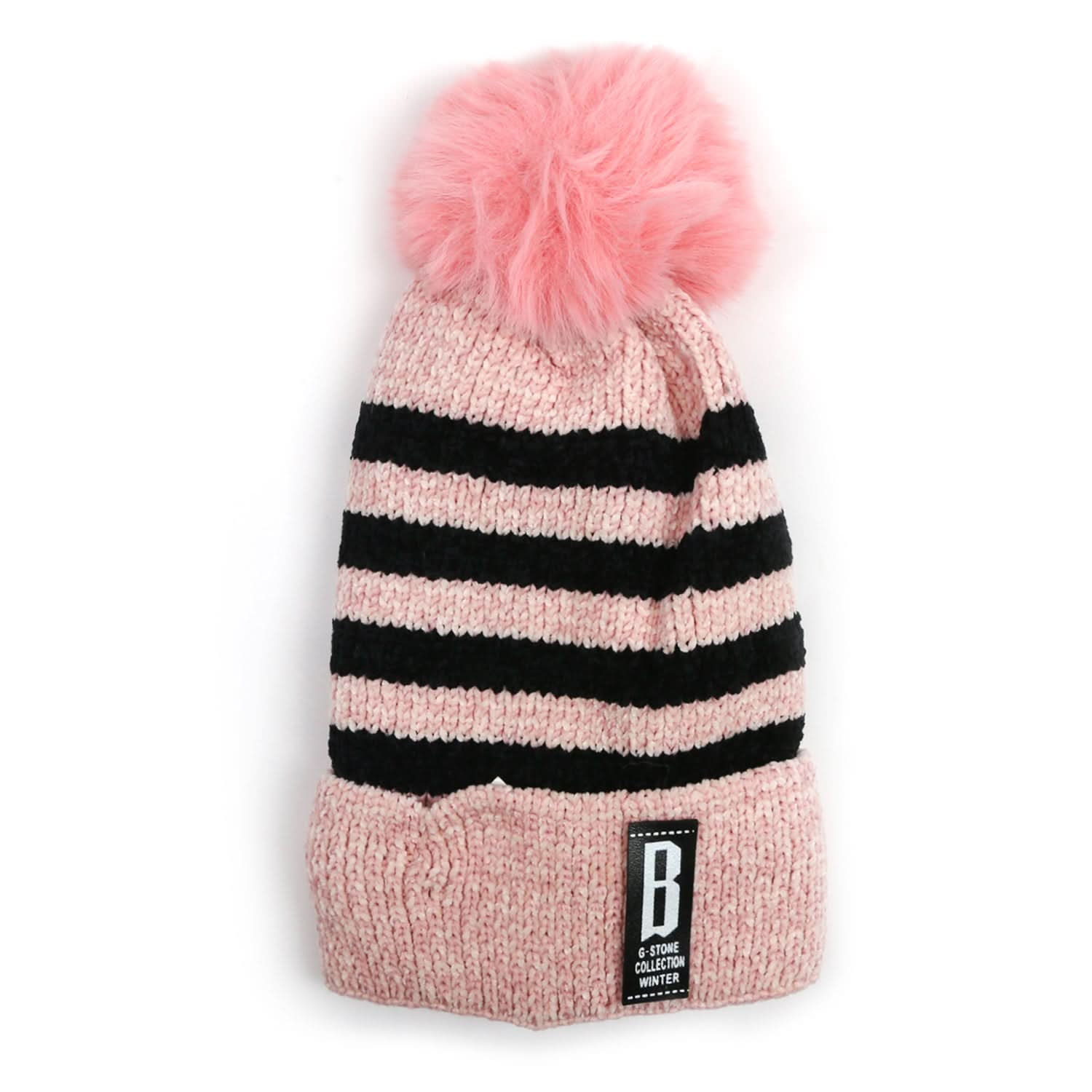 Women's Woolen Striper Cap - Light Pink, Women's Cap & Other Accessories, Chase Value, Chase Value