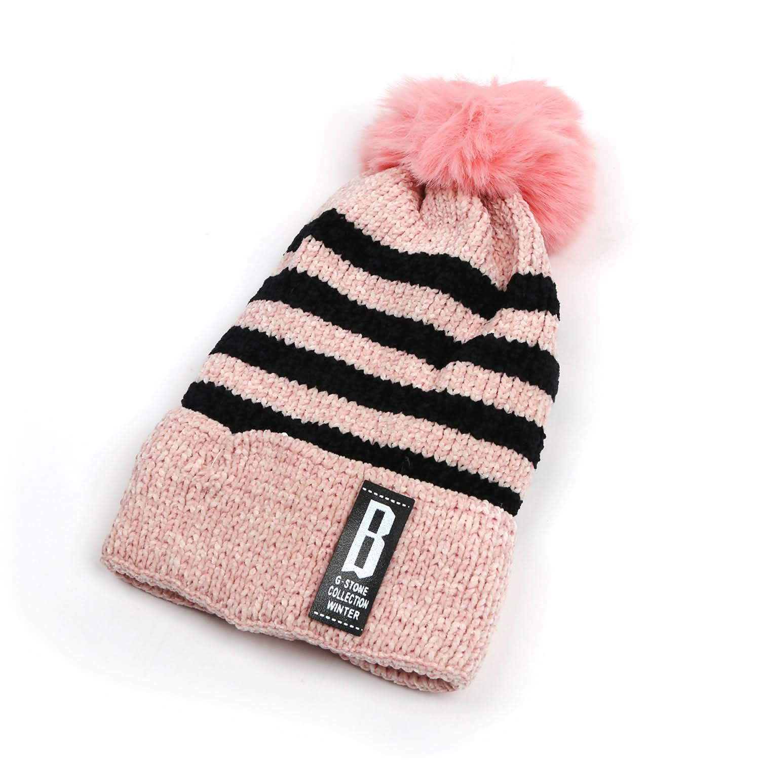 Women's Woolen Striper Cap - Light Pink, Women's Cap & Other Accessories, Chase Value, Chase Value