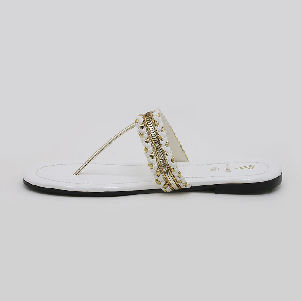 Women's Kolhapuri Slipper - White, Women Slippers, Chase Value, Chase Value