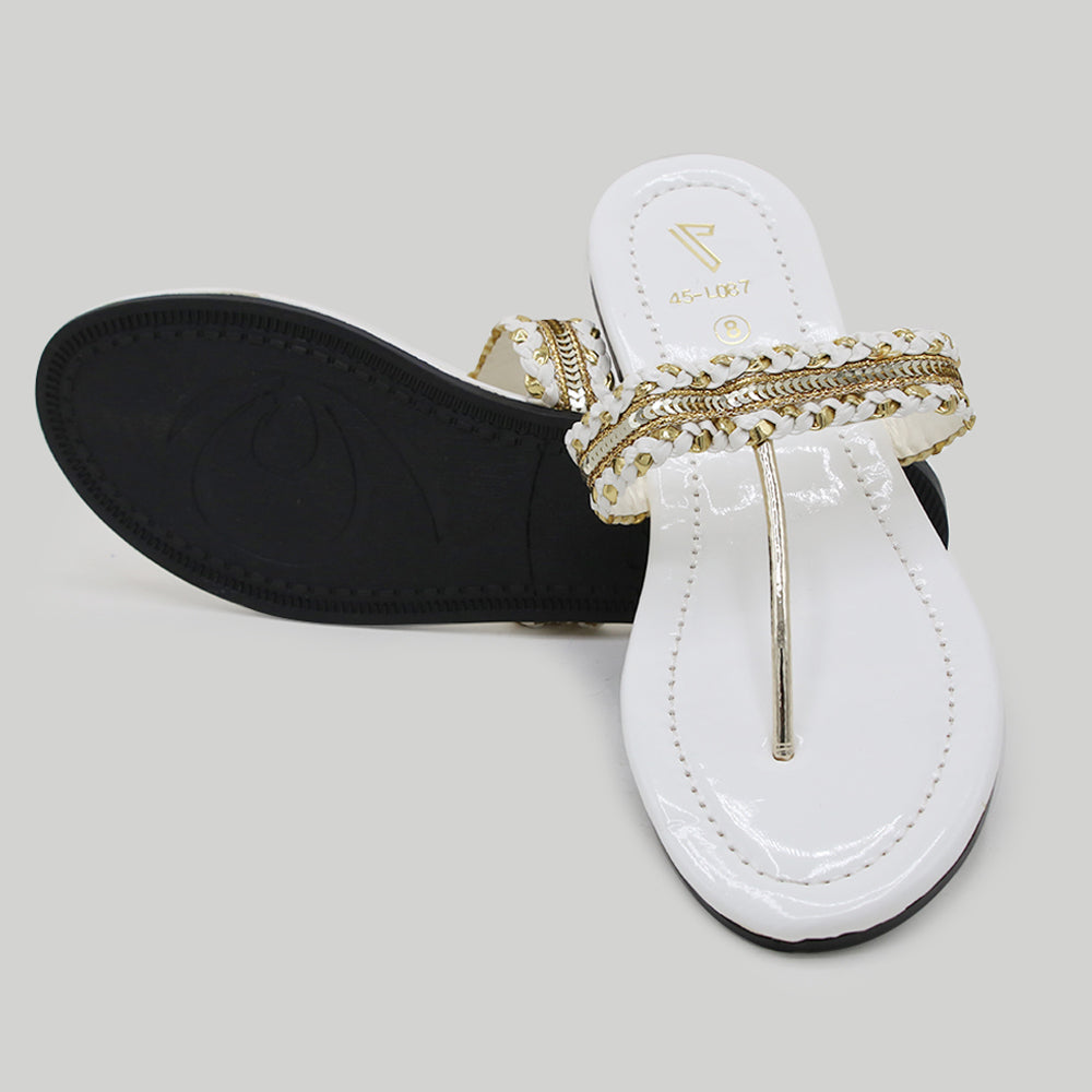 Women's Kolhapuri Slipper - White, Women Slippers, Chase Value, Chase Value