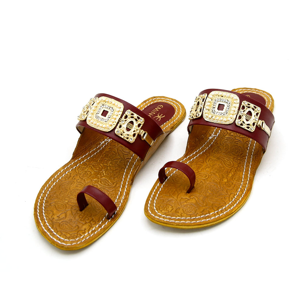 Eminent Women's Leather Kolhapuri  - Maroon, Women Slippers, Eminent, Chase Value