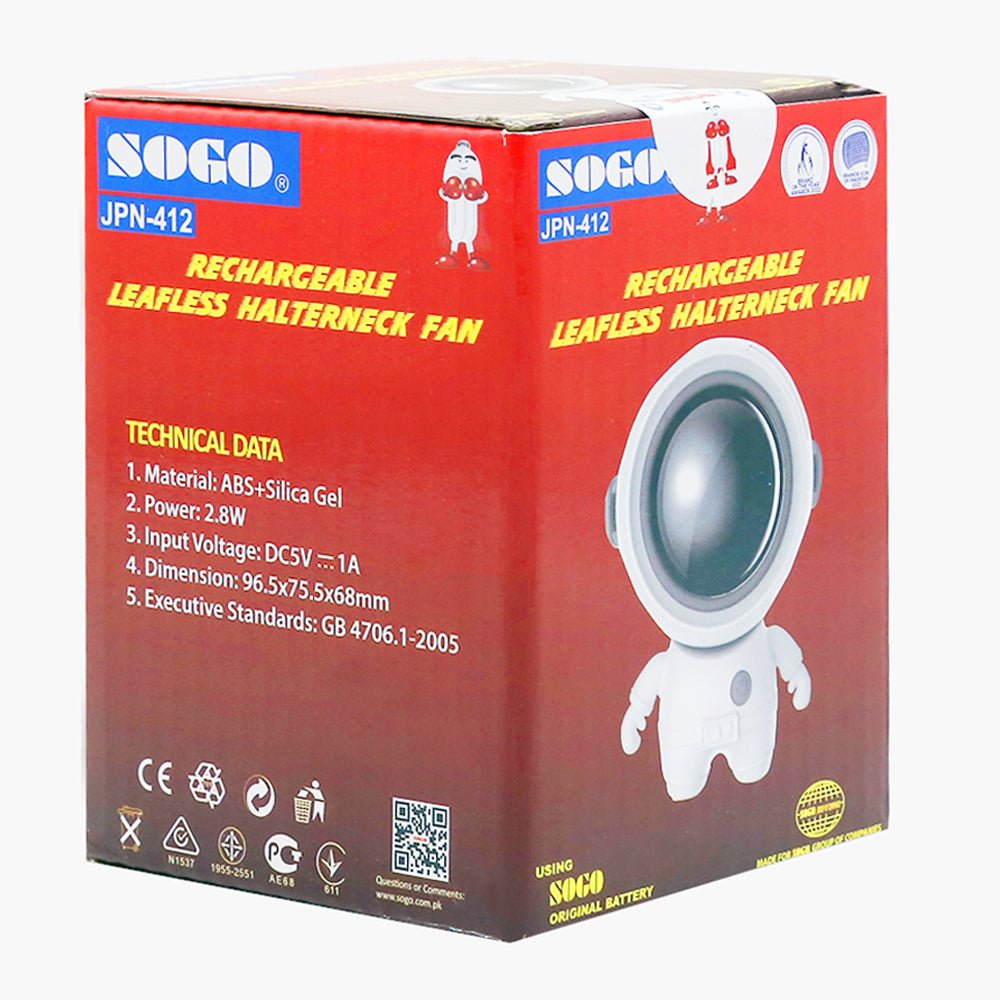 Sogo Rechargeable Leafless Halterneck Fan JPN-412, Rechargeable Fan, Sogo, Chase Value