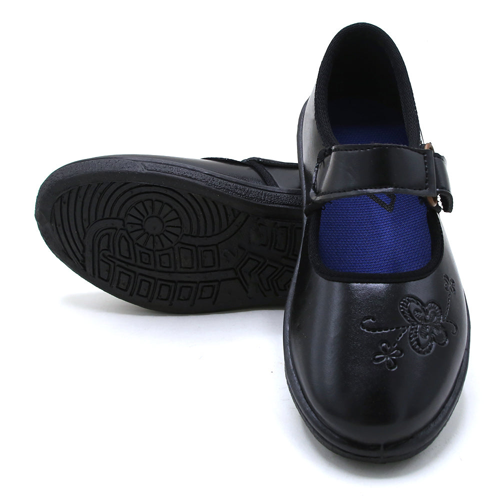 Girls Embroidery School Shoes - Black, Girls Sneakers & Shoes, Chase Value, Chase Value