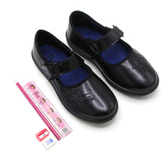 Girls Embroidery School Shoes - Black