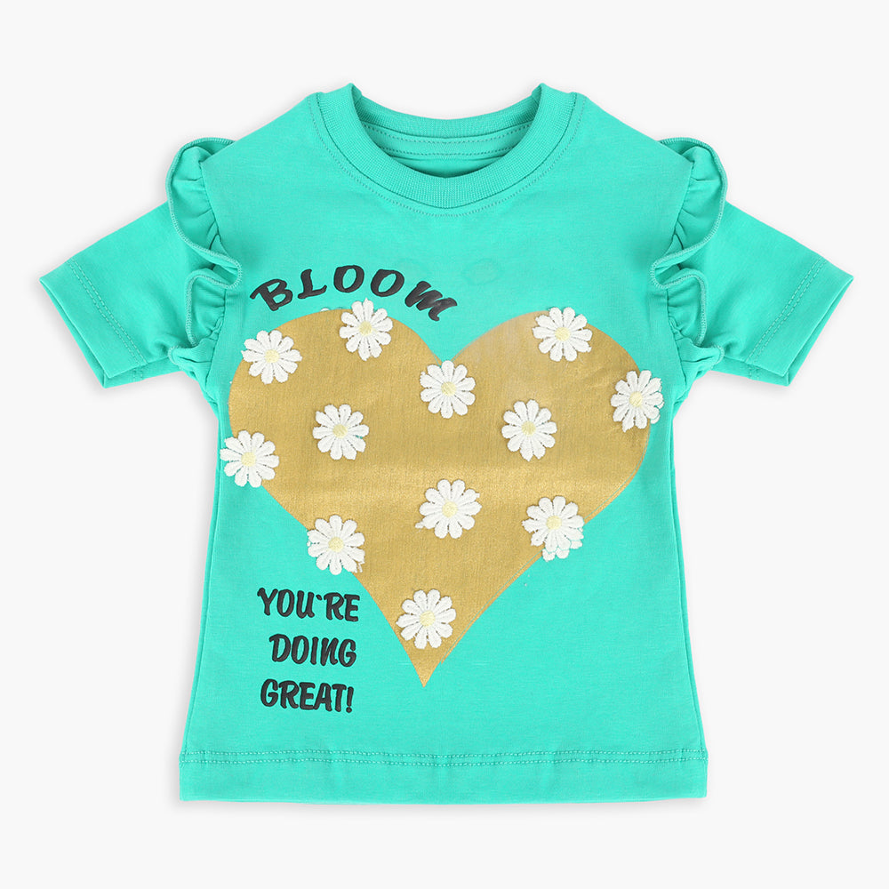 Eminent Newborn Girls Half Sleeves T-Shirt - Sea Green, Newborn Girls T-Shirts, Eminent, Chase Value