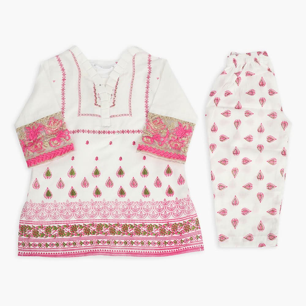Girls Shalwar Suit - White, Girls Suits, Chase Value, Chase Value