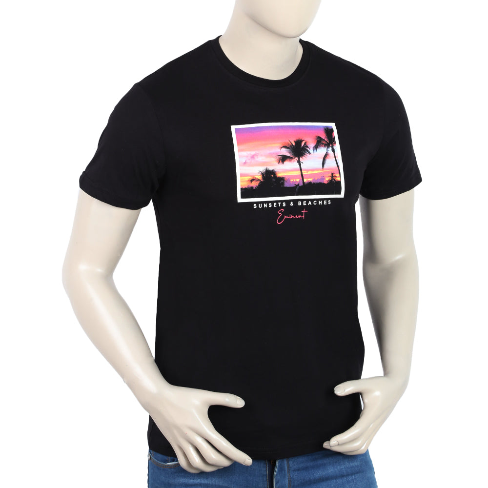 Eminent Men's Round Neck Half Sleeves Printed T-Shirt - Black, Men's T-Shirts & Polos, Eminent, Chase Value