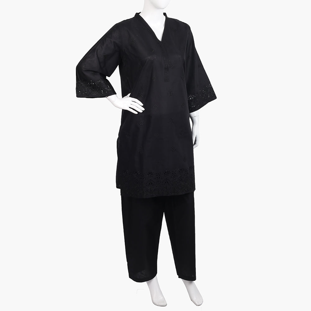 Women's Embroidered 2Pcs Suit - Black, Women Shalwar Suits, Chase Value, Chase Value