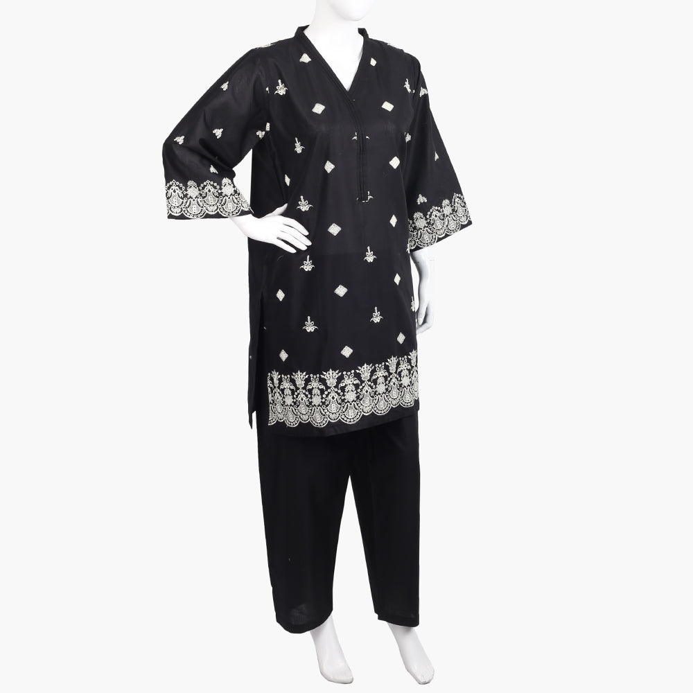 Women's Embroidered 2Pcs Suit - Black, Women Shalwar Suits, Chase Value, Chase Value