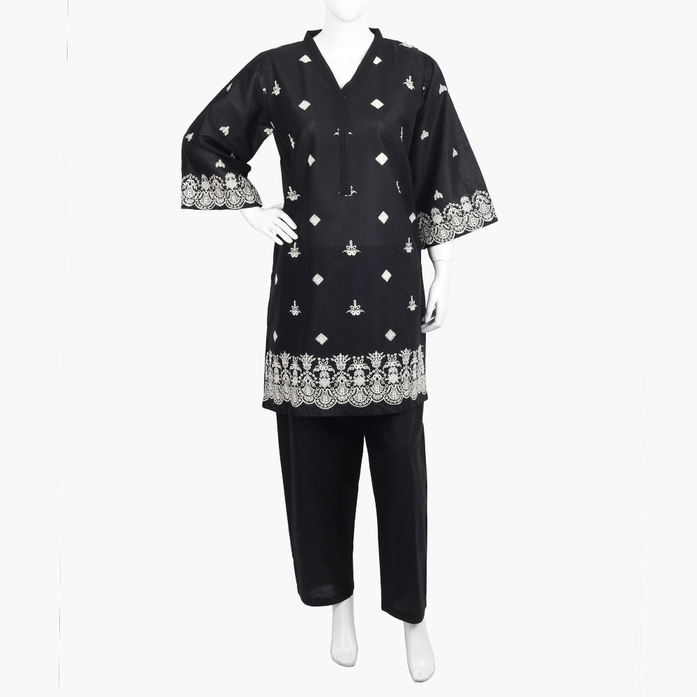 Women's Embroidered 2Pcs Suit - Black, Women Shalwar Suits, Chase Value, Chase Value