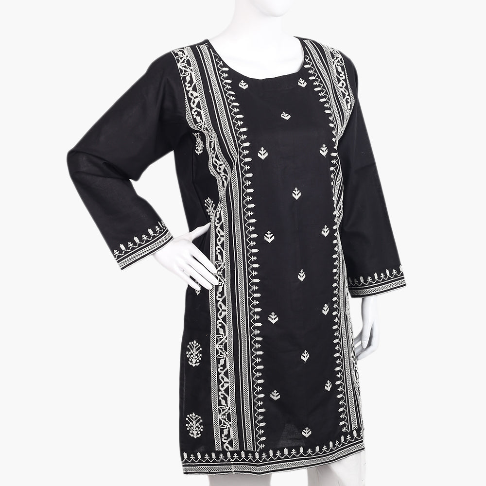 Women's Embroidered Kurti - White & Black, Women Ready Kurtis, Chase Value, Chase Value