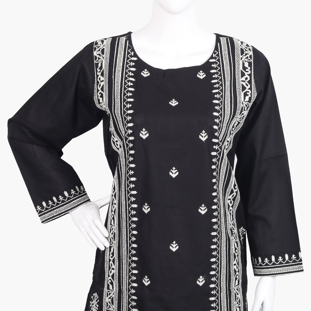 Women's Embroidered Kurti - White & Black, Women Ready Kurtis, Chase Value, Chase Value
