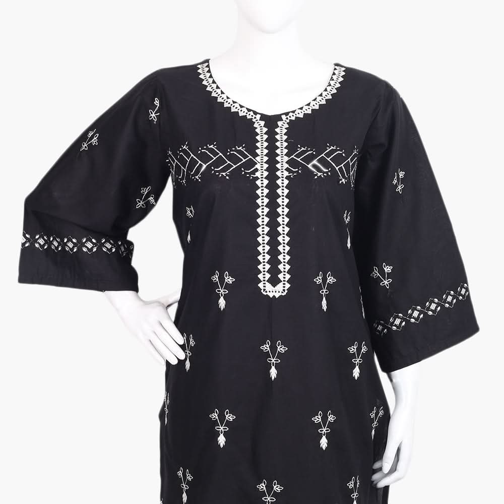 Women's Embroidered Kurti - White & Black, Women Ready Kurtis, Chase Value, Chase Value